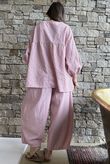 Arbi Gingham Peasant Smock Blouse Indian Pink